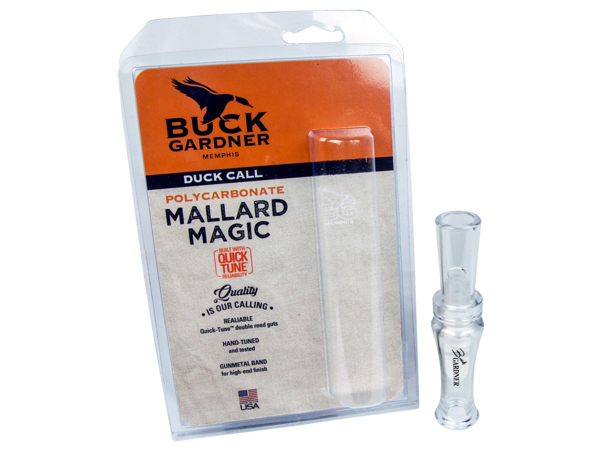 Buck Gardner Duck Call ‘Mallard Magic’ Double Reed, Poly, Clear